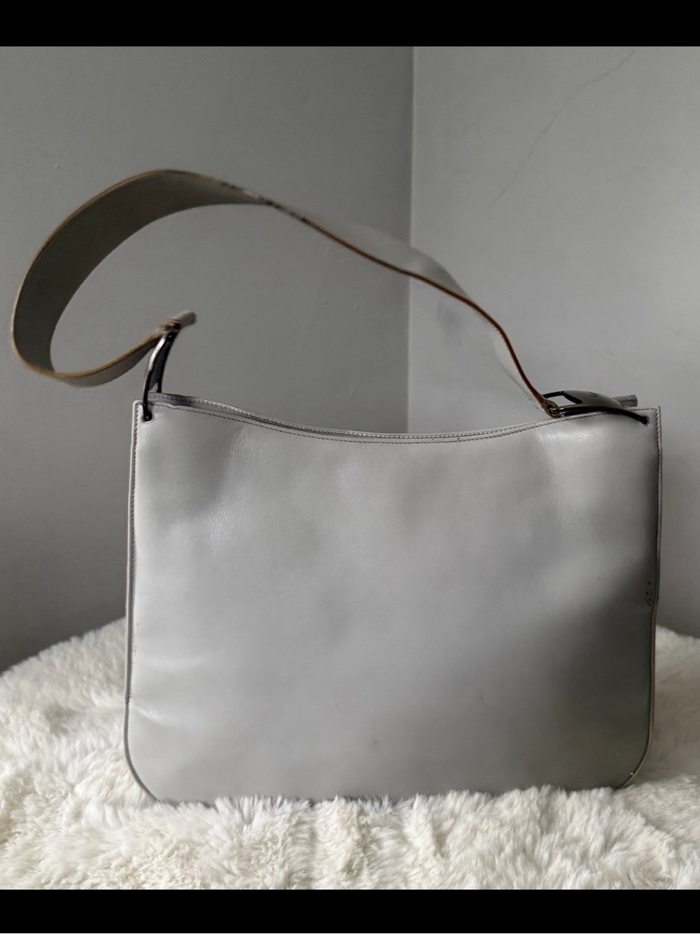 Salvatore Ferragamo Slim Grey Leather Shoulder Bag